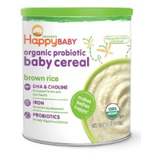 Happy Baby Organic Probiotic Baby Cereal with DHA & Choline, Brown Rice, 7-Ounce Canisters (Pack of 6)