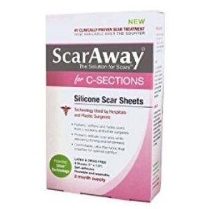 ScarAway C-Section Scar Treatment Strips, Silicone Adhesive Soft Fabric 4-Sheets (7 X 1.5 Inch)
