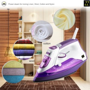 ZZ ES391-P 1500 Watt Steam Iron with Stainless Steel Soleplate and Detachable Water Tank, Purple