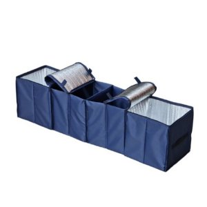 Autoark Navy Blue Foldable Multi Compartment Fabric Car Truck Van SUV Storage Basket Trunk Organizer and Cooler Set