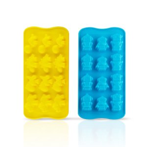 Deik 2 pieces Premium Silicone Molds for Candy, Chocolate, Ice Cube, Baking, Building of Cute Robots and Dinosaur