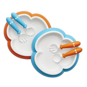 BABYBJORN Baby Plate, Spoon and Fork - Orange/Turquoise, 2-pack