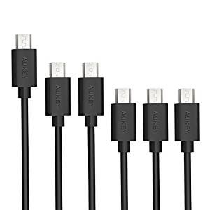 Aukey CB-D17 Micro USB Hi-Speed 2.0 A Male to Micro B Sync & Charging Cable for Smartphone & Tablets, Assorted Lengths - 6-Pack - Black