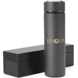EFOSHM Thermos Insulated Stainless Steel Thermos Water Bottle Travel Mug with Removable Tea Strainer, 16 Oz - Black