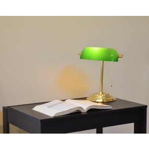 LightAccents Metal Bankers Desk Lamp Glass Shade (Brass)