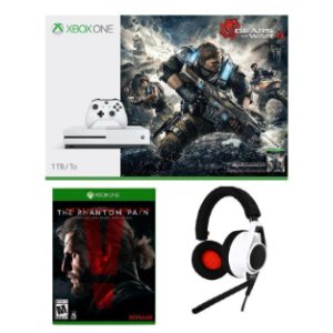 Xbox One S 1TB Console Gears of War 4 Bundle + Metal Gear Solid V + Gaming Headset