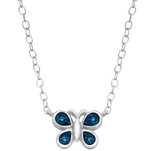 Teeny Tiny Butterfly Necklace with Blue Diamonds