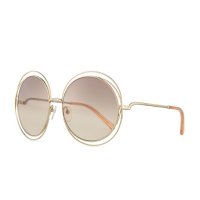 Chloe Carlina Round Wire Metal Sunglasses, Golden/Peach