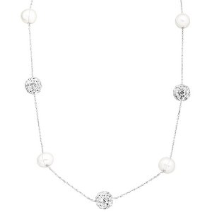 Pearl Station Necklace with Swarovski Crystals