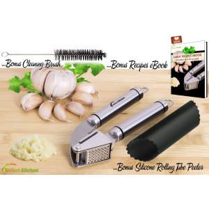 iPerfect Kitchen Stainless Steel Garlic Press Complete Bundle