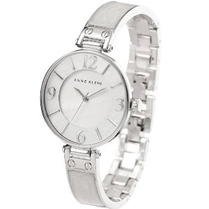 Anne Klein Women's AK/2211WTSV Silver-Tone and White Marbleized Bangle Watch