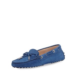 Tods Grained Nubuck Leather Laced Loafer, Flash Blue