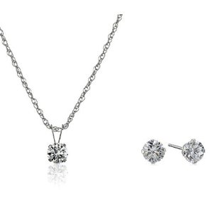 10k Gold Swarovski Pendant Necklace and Earrings Jewelry Set