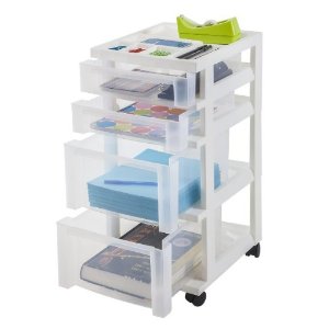 4-Drawer Storage Cart with Organizer Top, White