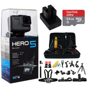 GoPro HERO5 黑版+64GB, 2 电池, 充电器, 挂载套件 + 33件套