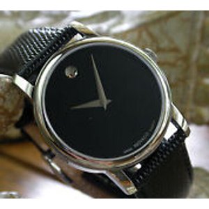 Movado Museum Black Dial Black Leather Strap Mens Watch 2100002