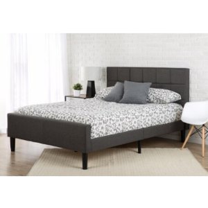 Zinus Upholstered Square Stitched Platform Bed with Footboard, Queen
