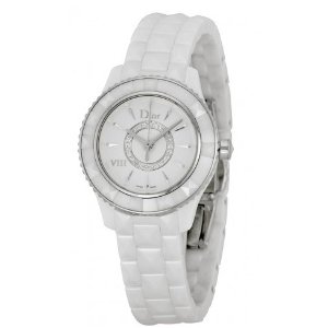 Dior VIII Diamond Silvered Dial White Ceramic Ladies Watch CD1221E2C001