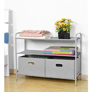 Closet Organizer Collection, MaidMAX Clothes Organizer Storage Closet Organizer with 3 Tier Shelves and 2 Collapsible Drawers