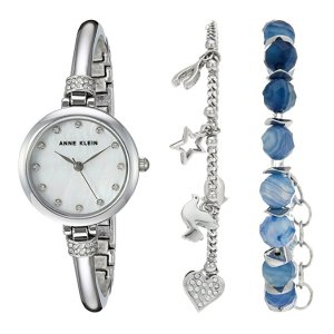 Anne Klein Women's AK/2841BAGT Swarovski Crystal Accented Silver-Tone Bangle Watch and Bracelet Set