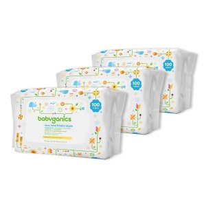 Babyganics Face, Hand & Baby Wipes, Fragrance Free, 300 Count (Contains Three 100-Count Packs)