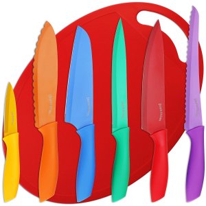 Utopia Kitchen Non-Stick Knife Set Color-Coded and Cutting Board