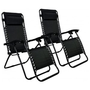 Set of 2 Zero Gravity Outdoor Patio Chairs - Black