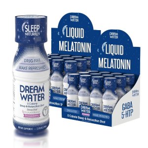 Dream Water Natural Sleep Aid, GABA, MELATONIN, 5-HTP, 2.5oz Shot, Snoozeberry, 24 Count