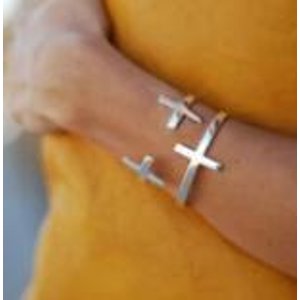 Sterling Silver Flashed Cross Catch with "Faith Hope Love" Bangle Bracelet