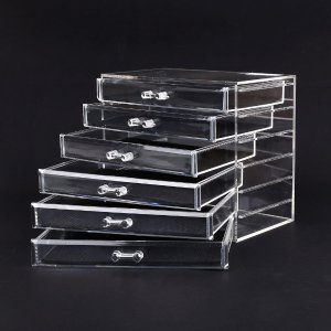 MVPower Large Cosmetic Makeup Organizer Clear Acrylic Jewerly Organizer Box 6 Tier Drawers Storage Case