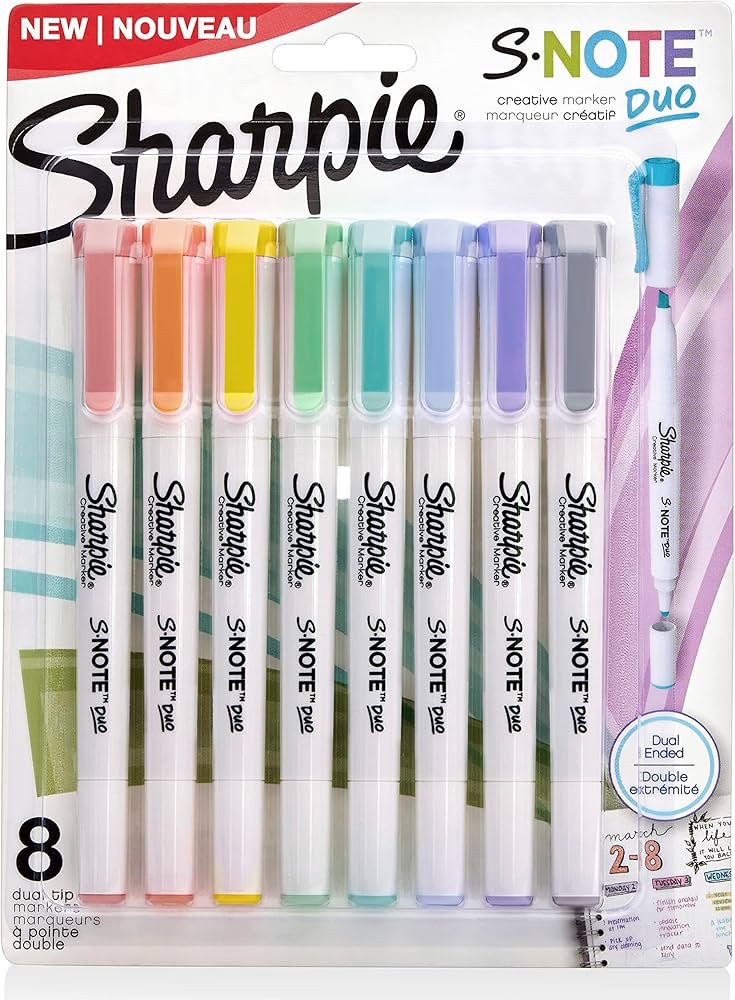 Sharpie S-Note Duo Dual-Ended Creative Markers, Part Highlighter, Part Art Marker, Assorted Colours, Fine and Chisel Tips, 8 Count : Amazon.ca: Office Products