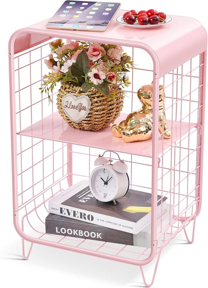 APEXCHASER Cute Pink Nightstand,Metal Side Table,3 Tier End Table with Storage,Vintage Bedside Table,Girls Bedroom Furniture,Coffee Table for Living Room,Bedroom,Dorm : Amazon.ca: Home