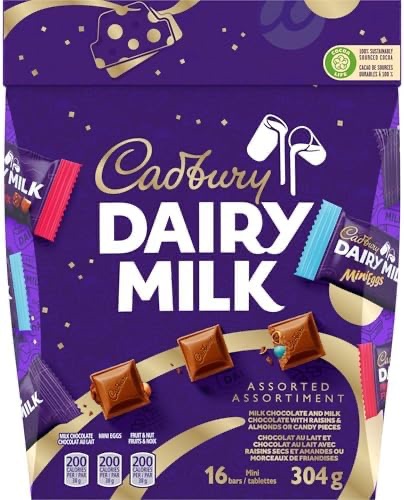 CADBURY Dairy Milk, Assorted Gift Box, CADBURY Dairy Milk milk chocolate and CADBURY Dairy Milk milk Chocolate With Fruit and Nuts or Cadbury Mini Eggs, Chocolate Bars, Candy Bars, 304 g (16 Mini Bars