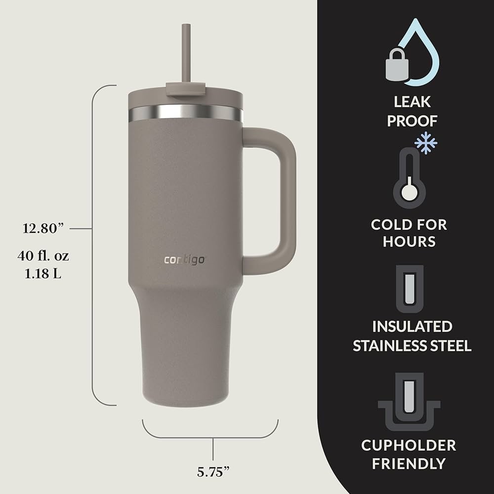 Contigo Streeterville Tumbler, 40 oz (1.18 L), Insulated Stainless Steel Water Bottle with Straw and Leak-Proof Lid, Inky Cap : Amazon.ca: Home