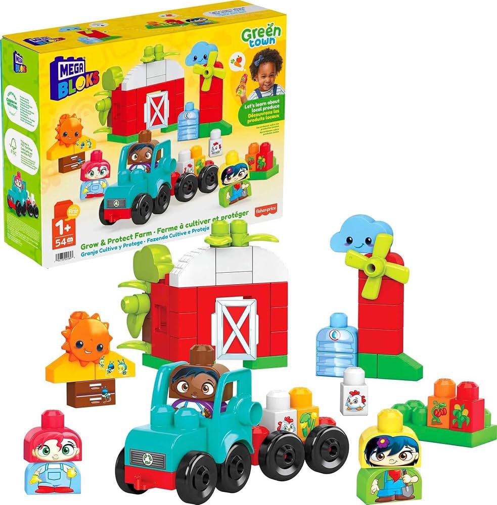 MEGA BLOKS Fisher-Price Toddler Building Blocks Toy Set, Green Town Grow & Protect Farm with 51 Pieces, 3 Figures, Ages 1+ Years, Stacking Blocks - Amazon Canada