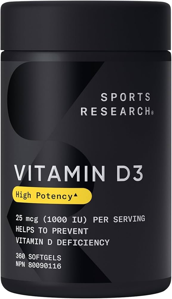 Sports Research Vitamin D3 1,000 IU with Coconut Oil - Vitamin D for Healthy Bones, Teeth, and Maintenance of Good Health - Non-GMO, Gluten & Soy Free - 360 Liquid Softgels : Amazon.ca: Health & Perso