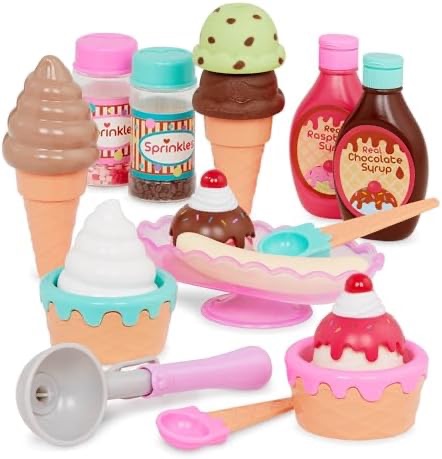 Play Circle by Battat – Sweet Treats Ice Cream Parlour Playset – Sprinkles, Cones, Spoons, Cups - Pretend Play Food Decorating Kit – Toy Frozen Dessert and Accessories for Kids 3 and Up (21 Pieces), P