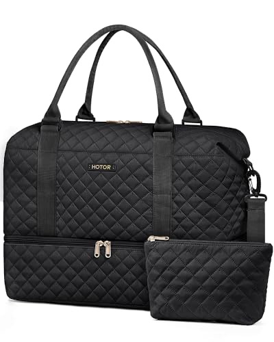 HOTOR Travel Duffel Bag - Large Weekender Bags for Women, Carry On Bag with Shoe Compartment, Overnight Bag with Toiletry Bag for Travel Essentials and Travel Accessories, Black, 34.0×45.0×20.0cm : Am