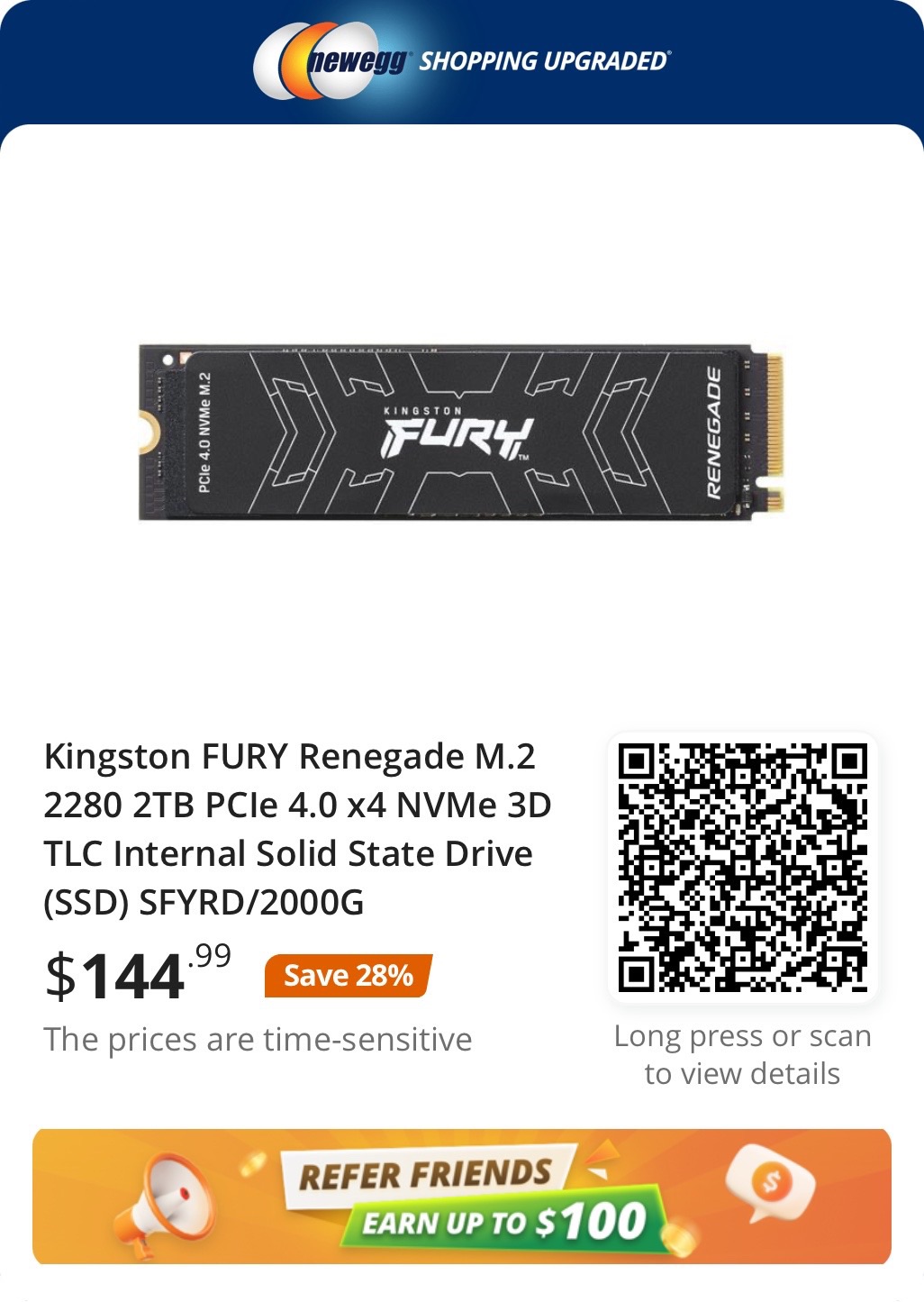 Kingston FURY Renegade M.2 2280 2TB PCIe 4.0 x4 NVMe 3D TLC Internal Solid State Drive (SSD) SFYRD/2000G Internal SSDs - Newegg.com