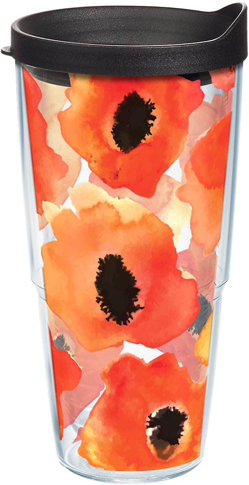 Amazon.com | Tervis Watercolor Poppy Tumbler with Wrap and Black Lid 24oz, Clear: Dining & Entertaining 罂粟花水杯 24oz