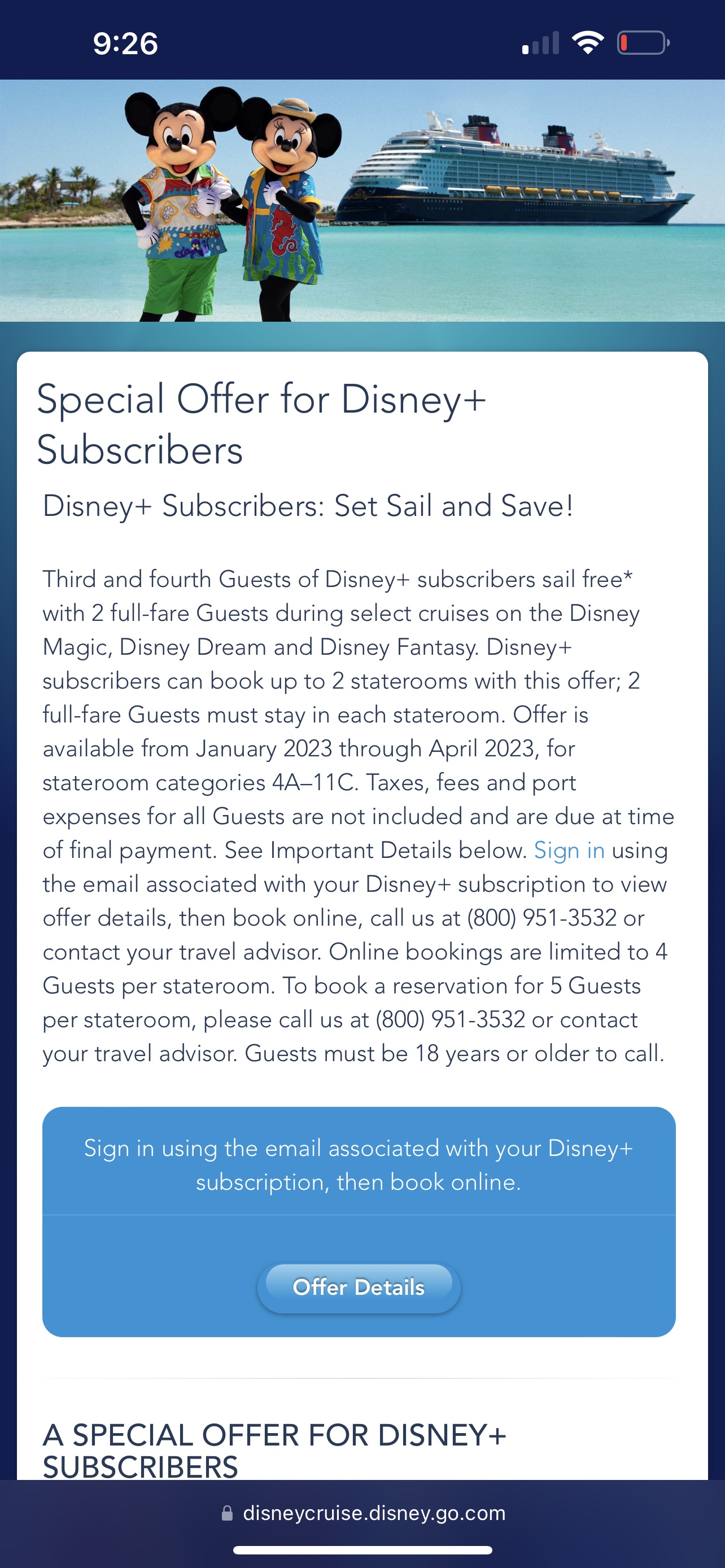 Disney+ subscriber享受迪士尼部分cruise买二送二