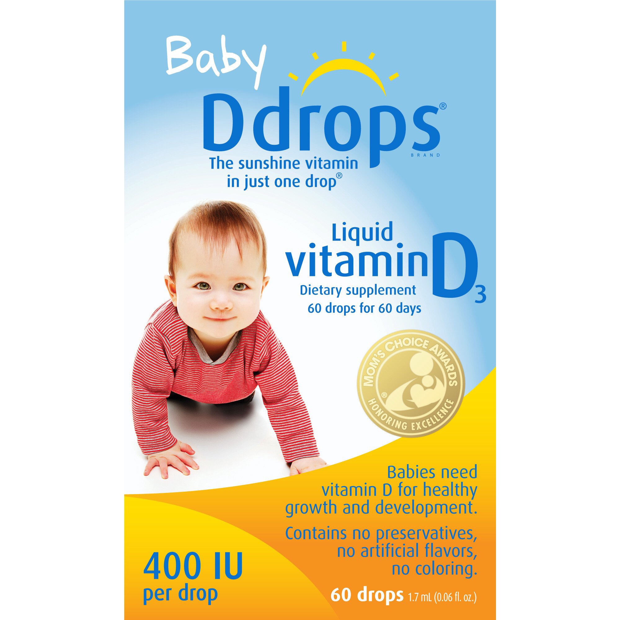 Ddrops Baby Vitamin D3 Drops, 400 IU, 60Ct - Walmart.com - Walmart.com 维生素D3