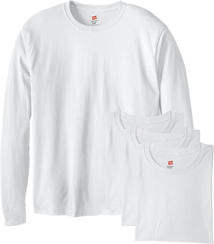 Hanes Men's 4 Pack Long Sleeve Comfortsoft T-Shirt, White, Medium | Amazon.com4件长袖T恤