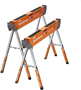Bora Portamate Speedhorse XT Sawhorse Pair- Two pack, 30-36 inch height adjustable Legs, Metal Top for 2x4, Heavy Duty Pro Bench Saw Horse for Contractors, Carpenters - PM-4550T,Orange - Amazon.com