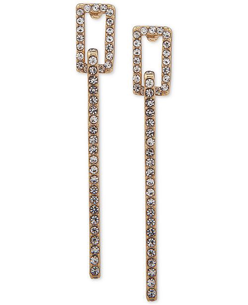 耳环DKNY Gold-Tone Pavé Line Drop Earrings & Reviews - Fashion Jewelry - Jewelry & Watches - Macy's