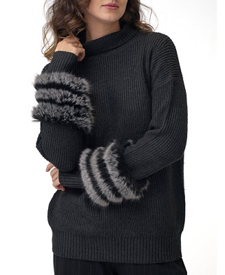 ADRIENNE LANDAU Women's Wool-Cuff Turtleneck Sweater - Macy's