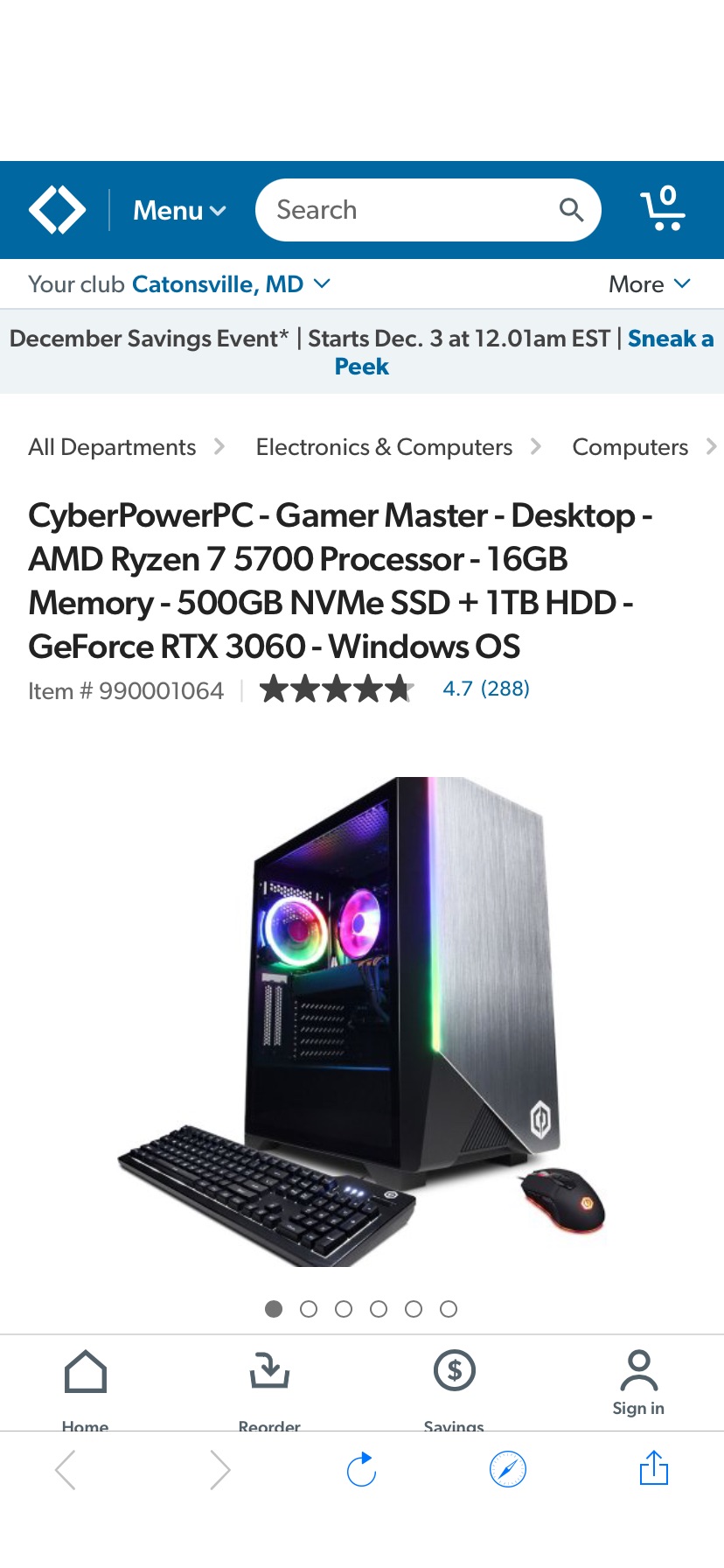 CyberPowerPC - Gamer Master - 桌面 - AMD Ryzen 7 5700处理器 - 16GB内存 - 500GB NVMe SSD + 1TB硬盘 - GeForce RTX 3060 - Windows OS