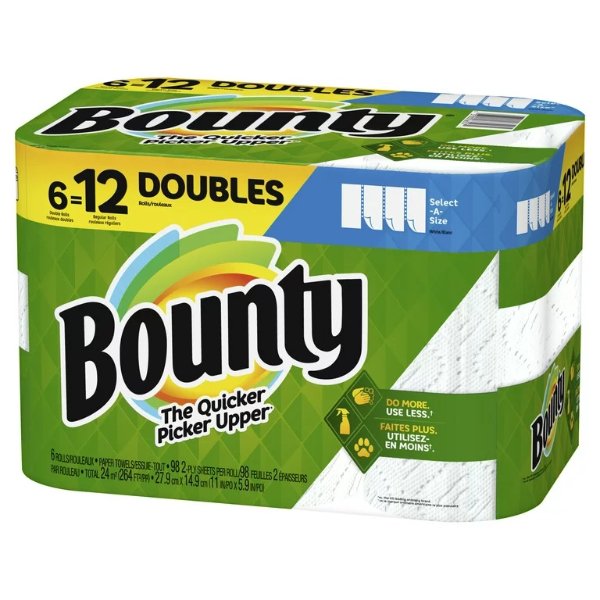 Select-A-Size Paper Towels, Double Rolls, White, 98 Sheets Per Roll, 6 Count