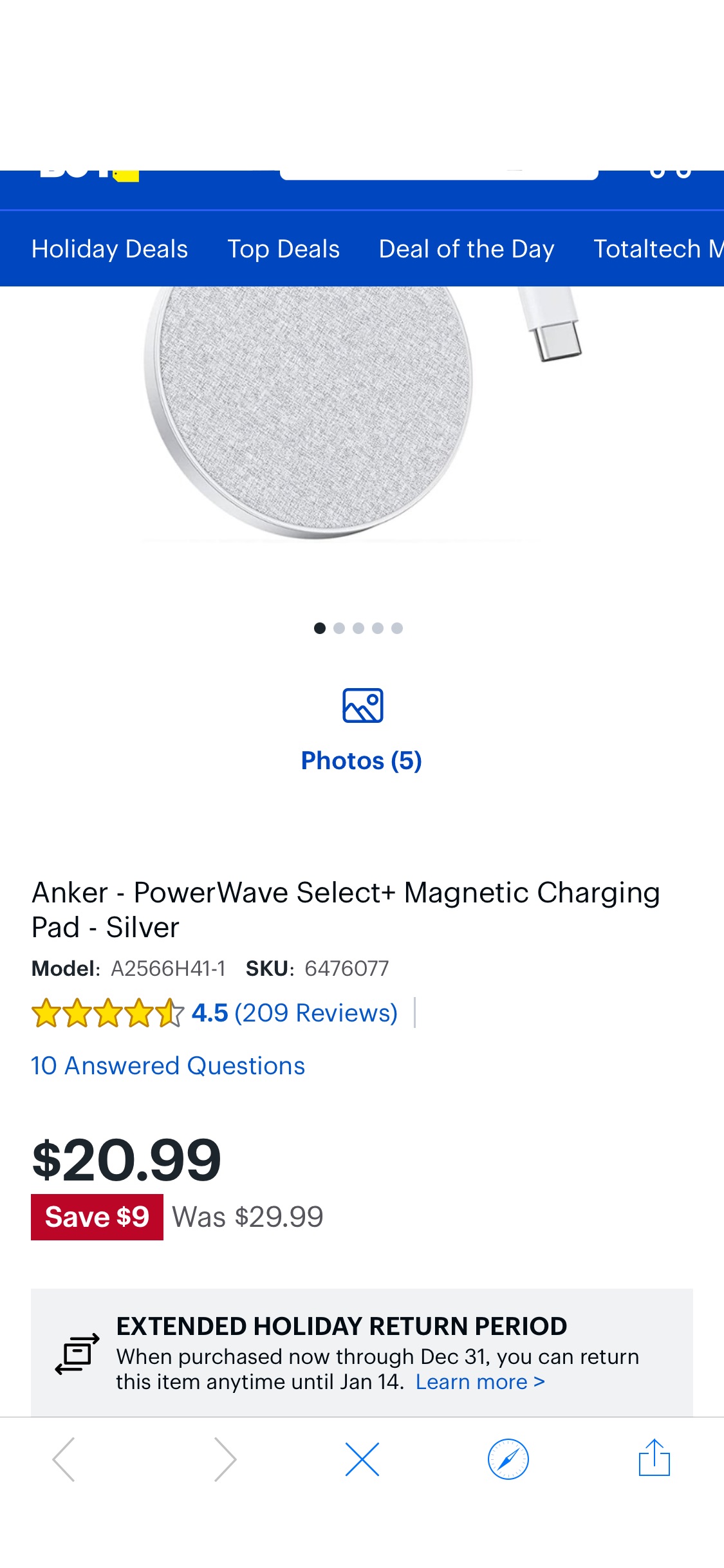 Anker PowerWave Select+ Magnetic Charging Pad Silver A2566H41-1 - Best Buy