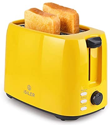 Amazon.com: iSiLER 2 Slice Toaster, 1.3 Inches Wide Slot Toaster with 7 Shade Settings and Double Side Baking, Compact Bread Toaster with Removable Crumb Tray吐司机